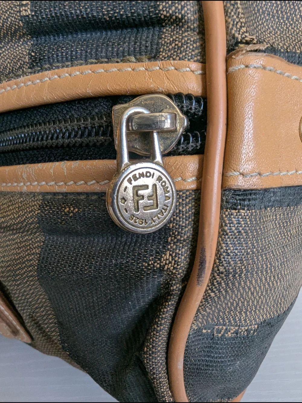Fendi Brown and Tan Striped Duffel Bag